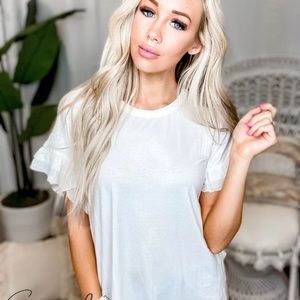 White Tee with Flutter Sleeves